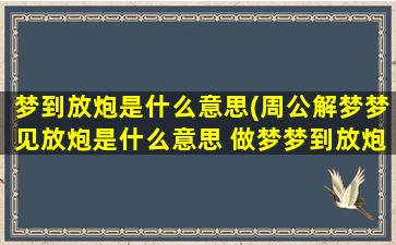 梦到放炮是什么意思(周公解梦梦见放炮是什么意思 做梦梦到放炮代表什么好不好)